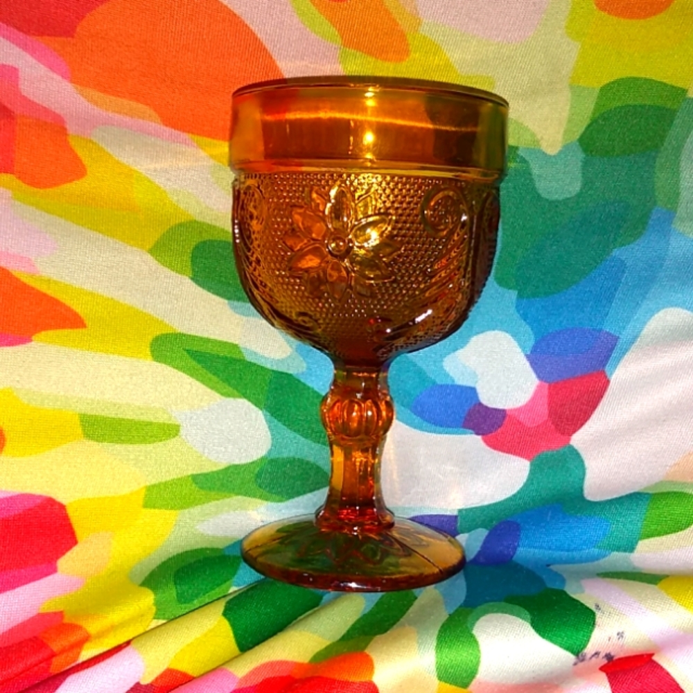 Set of 4 Vintage Amber Glass Goblets